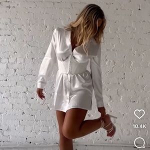 Princess Polly 90210 satin shirt mini dress, white NWT